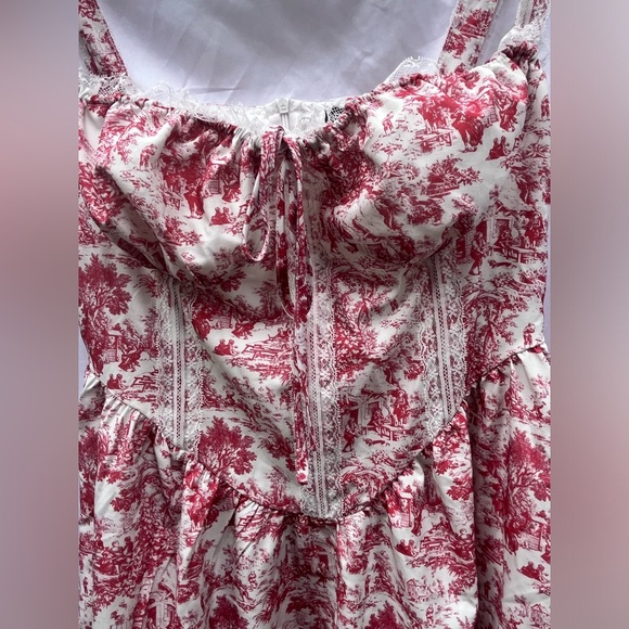 *SOLD* NWT | Women’s BooHoo Red Porcelain Strappy Milkmaid Mini Dress | Size 8 - Picture 6 of 13